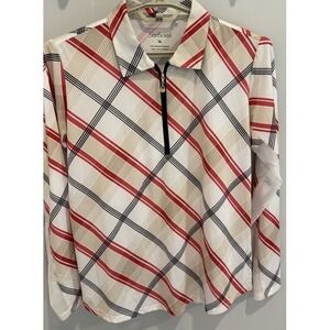 San Soleil UV 50 + Cooling Long Sleeve 1/4 Shirt Size XL Tan Red Black